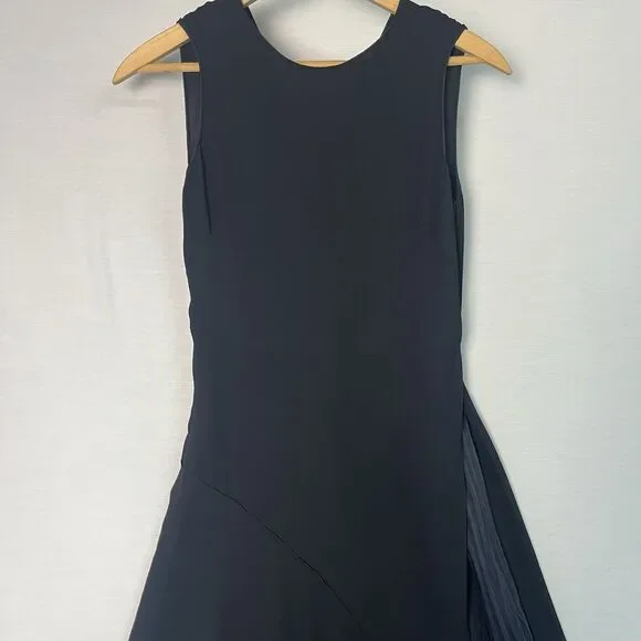 VINCE.Asymmetric Paneled Crepe And Hammered Satin Midi Fit Flare Dress  Small 2